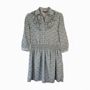 Yishion Blue Cat Patterned Mini Dress Size S Animal Print Lightweight Kitty